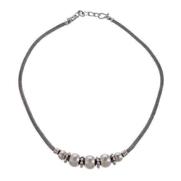 Foxtail Chain Graduated Bead Necklace | Sterling Silver 925 | 19"-21" - Picture 2 of 5